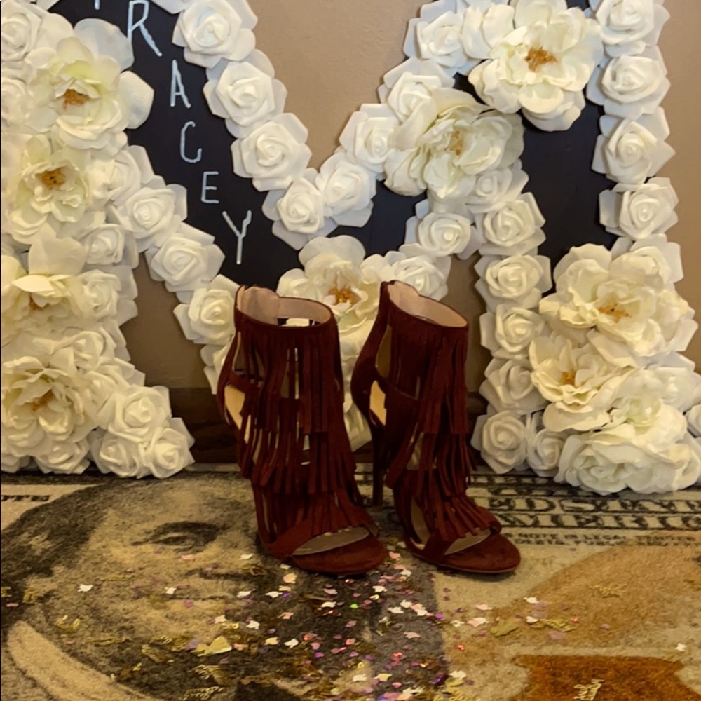 Burgundy fringe sandal